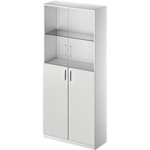 Schäfer Shop Genius Kombischrank TETRIS SOLID, 6 OH, Glas- und Flügeltüren, B 1000 mm, abschließbar, Glas/lichtgrau/weißalu
