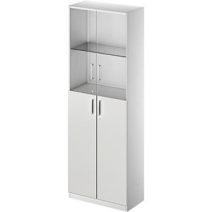 Schäfer Shop Genius Kombischrank TETRIS SOLID, 6 OH, Glas- und Flügeltüren, B 800 mm, abschließbar, Glas/lichtgrau/weißalu