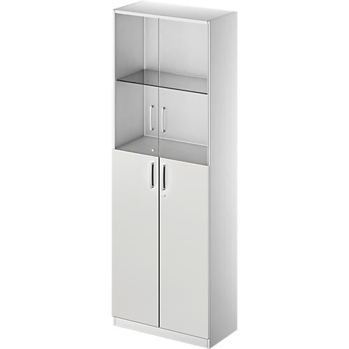 Schäfer Shop Genius Kombischrank TETRIS SOLID, 6 OH, Glas- und Flügeltüren, B 800 mm, abschließbar, Glas/lichtgrau/weißalu