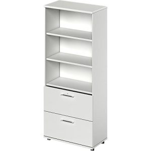 Schäfer Shop Genius Kombischrank TETRIS WOOD, 5 OH, H 1910 mm, 2 Hängeregistraturauszüge, Höhe inkl. Gleiter, lichtgrau