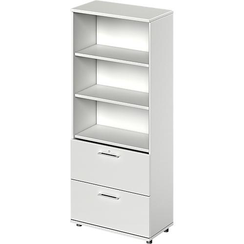 Schäfer Shop Genius Kombischrank TETRIS WOOD, 5 OH, H 1910 mm, 2 Hängeregistraturauszüge, Höhe inkl. Gleiter, lichtgrau