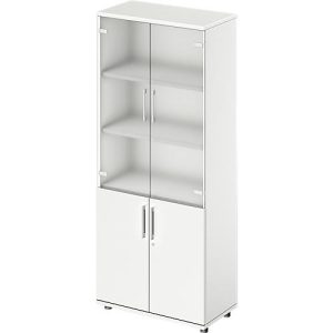 Schäfer Shop Genius Kombischrank TETRIS WOOD, 5 OH, H 1910 mm Glas- und Flügeltüren, Höhe inkl. Gleiter, weiß