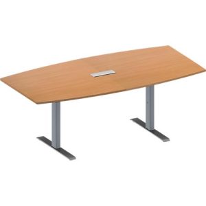 Schäfer Shop Genius Konferenztisch MODENA FLEX, 3-fach Anschluss, Boot, T-Fuß Rechteckrohr, B 2000 x H 650-850 mm, Buche/weißalu