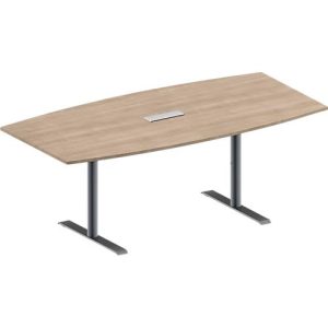 Schäfer Shop Genius Konferenztisch MODENA FLEX, 3-fach Anschluss, Boot, T-Fuß Rundrohr, B 2000 x H 650-850 mm, Eiche-Dekor/weißalu