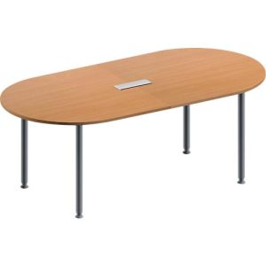 Schäfer Shop Genius Konferenztisch MODENA FLEX, 3-fach Anschluss, Oval, 4-Fuß Rundrohr, B 2000 x T 1000 x H 720-840 mm, Buche/weißalu
