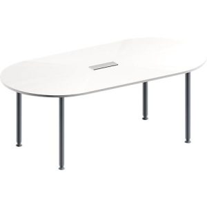 Schäfer Shop Genius Konferenztisch MODENA FLEX, 3-fach Anschluss, Oval, 4-Fuß Rundrohr, B 2000 x T 1000 x H 720-840 mm, weiß/weißalu