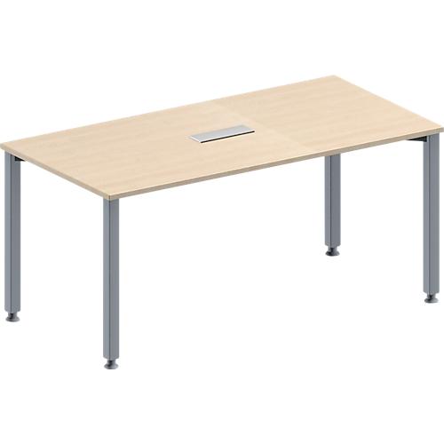 Schäfer Shop Genius Konferenztisch MODENA FLEX, 3-fach Anschluss, Rechteck, 4-Fuß Quadratrohr, B 1600 x T 800 x H 720-840 mm, Ahorn/weißalu