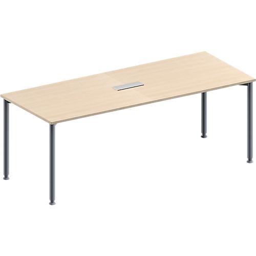 Schäfer Shop Genius Konferenztisch MODENA FLEX, 3-fach Anschluss, Rechteck, 4-Fuß Rundrohr, B 2000 x T 800 x H 720-840 mm, Ahorn/weißalu