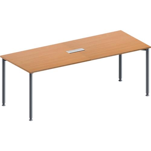 Schäfer Shop Genius Konferenztisch MODENA FLEX, 3-fach Anschluss, Rechteck, 4-Fuß Rundrohr, B 2000 x T 800 x H 720-840 mm, Buche/weißalu