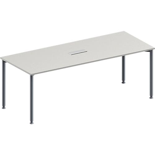 Schäfer Shop Genius Konferenztisch MODENA FLEX, 3-fach Anschluss, Rechteck, 4-Fuß Rundrohr, B 2000 x T 800 x H 720-840 mm, lichtgrau/weißalu