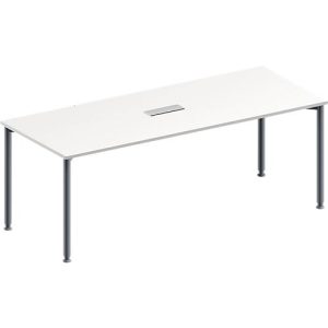 Schäfer Shop Genius Konferenztisch MODENA FLEX, 3-fach Anschluss, Rechteck, 4-Fuß Rundrohr, B 2000 x T 800 x H 720-840 mm, weiß/weißalu