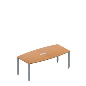 Schäfer Shop Genius Konferenztisch MODENA FLEX, 3-fach Tischanschlussfeld, Boot, 4-Fuß Quadratrohr, B 2000 x H 720-840 mm, Buche/weißaluminium