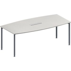 Schäfer Shop Genius Konferenztisch MODENA FLEX, 6-fach Anschluss, Boot, 4-Fuß Rundrohr, B 2000 x H 720-840 mm, lichtgrau/weißalu