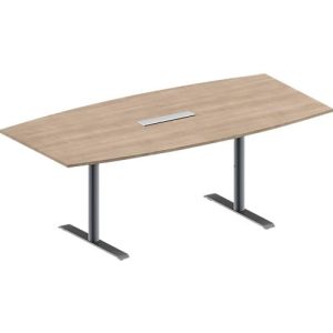 Schäfer Shop Genius Konferenztisch MODENA FLEX, 6-fach Anschluss, Boot, T-Fuß Rundrohr, B 2000 x H 650-850 mm, Eiche-Dekor/weißalu