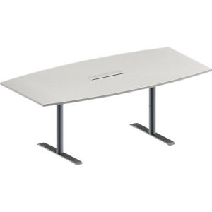 Schäfer Shop Genius Konferenztisch MODENA FLEX, 6-fach Anschluss, Boot, T-Fuß Rundrohr, B 2000 x H 650-850 mm, lichtgrau/weißalu Schäfer Shop Genius Konferenztisch MODENA FLEX, 6-fach Anschluss, Boot, T-Fuß Rundrohr, B 2000 x H 650-850 mm, lichtgrau/weißalu