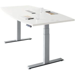 Schäfer Shop Genius Konferenztisch MODENA FLEX, 6-fach Anschluss, elektrisch höhenverstellbar, Boot, B 2000 mm, weiß/weißalu