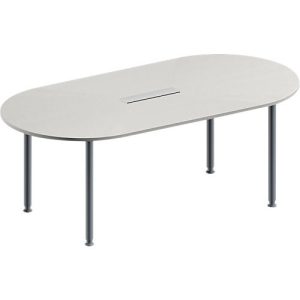 Schäfer Shop Genius Konferenztisch MODENA FLEX, 6-fach Anschluss, Oval, 4-Fuß Rundrohr, B 2000 x T 1000 x H 720-840 mm, lichtgrau/weißalu