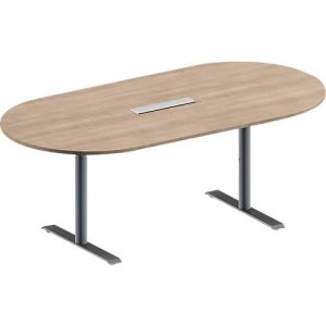 Schäfer Shop Genius Konferenztisch MODENA FLEX, 6-fach Anschluss, Oval, T-Fuß Rundrohr, B 2000 x T 1000 x H 650-850 mm, Eiche-Dekor/weißalu Schäfer Shop Genius Konferenztisch MODENA FLEX, 6-fach Anschluss, Oval, T-Fuß Rundrohr, B 2000 x T 1000 x H 650-850 mm, Eiche-Dekor/weißalu