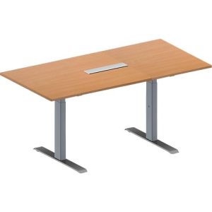 Schäfer Shop Genius Konferenztisch MODENA FLEX, 6-fach Anschluss, Rechteck, T-Fuß Rechteckrohr, B 1600 x T 800 x H 650-850 mm, Buche/weißalu
