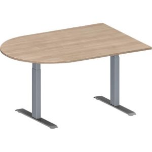 Schäfer Shop Genius Konferenztisch MODENA FLEX, Halbkreis, T-Fuß Rechteckrohr, B 1400 x T 1000 x H 650-850 mm, Eiche-Dekor/weißaluminium RAL 9006 Schäfer Shop Genius Konferenztisch MODENA FLEX, Halbkreis, T-Fuß Rechteckrohr, B 1400 x T 1000 x H 650-850 mm, Eiche-Dekor/weißaluminium RAL 9006