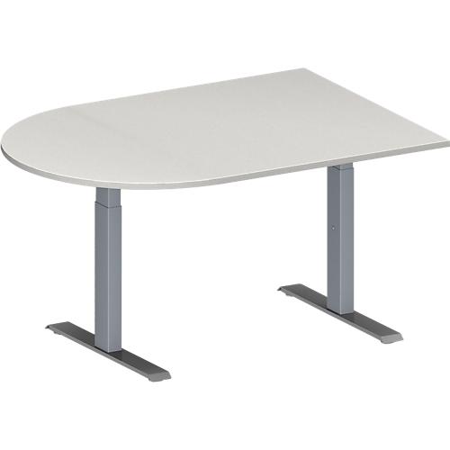 Schäfer Shop Genius Konferenztisch MODENA FLEX, Halbkreis, T-Fuß Rechteckrohr, B 1400 x T 1000 x H 650-850 mm, lichtgrau/weißaluminium RAL 9006