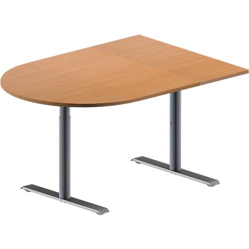 Schäfer Shop Genius Konferenztisch MODENA FLEX, Halbkreis, T-Fuß Rundrohr, B 1400 x T 1000 x H 650-850 mm, Buche/weißaluminium RAL 9006