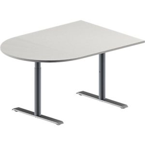 Schäfer Shop Genius Konferenztisch MODENA FLEX, Halbkreis, T-Fuß Rundrohr, B 1400 x T 1000 x H 650-850 mm, lichtgrau/weißaluminium RAL 9006