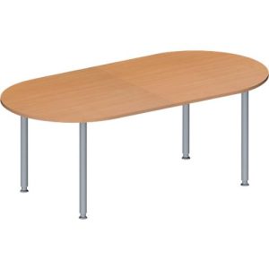 Schäfer Shop Genius Konferenztisch MODENA FLEX, Oval, 4-Fuß Rundrohr, B 2000 x T 1000 x H 720-840 mm, Buche/weißaluminium RAL 9006