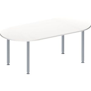 Schäfer Shop Genius Konferenztisch MODENA FLEX, Oval, 4-Fuß Rundrohr, B 2000 x T 1000 x H 720-840 mm, weiß/weißaluminium RAL 9006