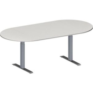Schäfer Shop Genius Konferenztisch MODENA FLEX, Oval, T-Fuß Rechteckrohr, B 2000 x T 1000 x H 650-850 mm, lichtgrau/weißaluminium RAL 9006 Schäfer Shop Genius Konferenztisch MODENA FLEX, Oval, T-Fuß Rechteckrohr, B 2000 x T 1000 x H 650-850 mm, lichtgrau/weißaluminium RAL 9006