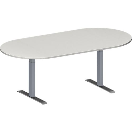 Schäfer Shop Genius Konferenztisch MODENA FLEX, Oval, T-Fuß Rechteckrohr, B 2000 x T 1000 x H 650-850 mm, lichtgrau/weißaluminium RAL 9006
