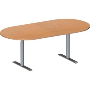 Schäfer Shop Genius Konferenztisch MODENA FLEX, Oval, T-Fuß Rundrohr, B 2000 x T 1000 x H 650-850 mm, Buche/weißaluminium RAL 9006 Schäfer Shop Genius Konferenztisch MODENA FLEX, Oval, T-Fuß Rundrohr, B 2000 x T 1000 x H 650-850 mm, Buche/weißaluminium RAL 9006