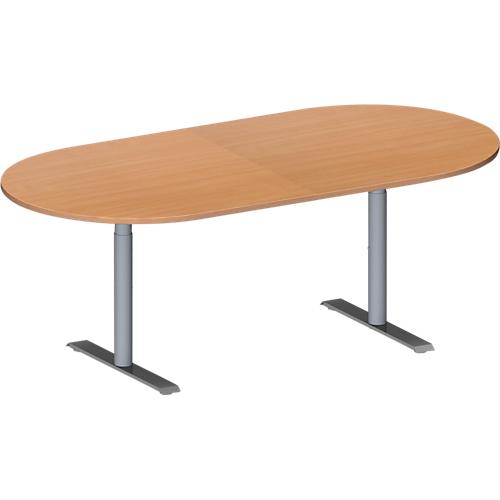 Schäfer Shop Genius Konferenztisch MODENA FLEX, Oval, T-Fuß Rundrohr, B 2000 x T 1000 x H 650-850 mm, Buche/weißaluminium RAL 9006