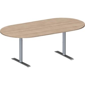 Schäfer Shop Genius Konferenztisch MODENA FLEX, Oval, T-Fuß Rundrohr, B 2000 x T 1000 x H 650-850 mm, Eiche-Dekor/weißaluminium RAL 9006