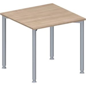Schäfer Shop Genius Konferenztisch MODENA FLEX, Quadrat, 4-Fuß Rundrohr, B 800 x T 800 x H 720-840 mm, Eiche-Dekor/weißaluminium RAL 9006