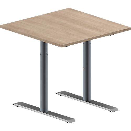 Schäfer Shop Genius Konferenztisch MODENA FLEX, Quadrat, T-Fuß Rundrohr, B 800 x T 800 x H 650-850 mm, Eiche-Dekor/weißaluminium RAL 9007
