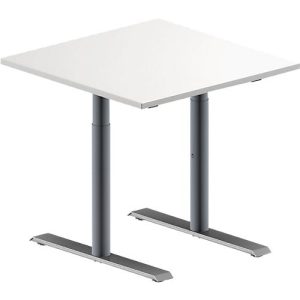 Schäfer Shop Genius Konferenztisch MODENA FLEX, Quadrat, T-Fuß Rundrohr, B 800 x T 800 x H 650-850 mm, weiß/weißaluminium RAL 9006