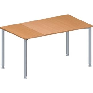 Schäfer Shop Genius Konferenztisch MODENA FLEX, Rechteck, 4-Fuß Rundrohr, B 1400 x T 800 x H 720-840 mm, Buche/weißaluminium RAL 9006
