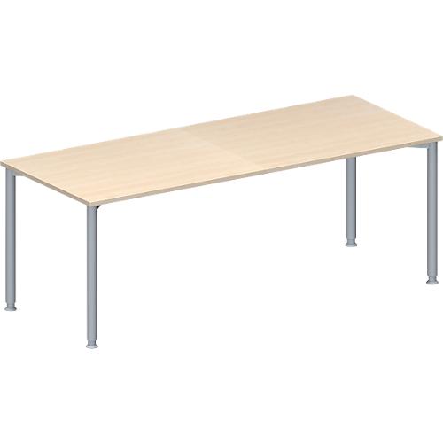 Schäfer Shop Genius Konferenztisch MODENA FLEX, Rechteck, 4-Fuß Rundrohr, B 2000 x T 800 x H 720-840 mm, Ahorn/weißaluminium RAL 9006