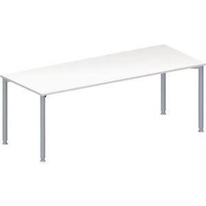 Schäfer Shop Genius Konferenztisch MODENA FLEX, Rechteck, 4-Fuß Rundrohr, B 2000 x T 800 x H 720-840 mm, weiß/weißaluminium RAL 9006