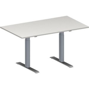 Schäfer Shop Genius Konferenztisch MODENA FLEX, Rechteck, T-Fuß Rechteckrohr, B 1400 x T 800 x H 650-850 mm, lichtgrau/weißaluminium RAL 9006