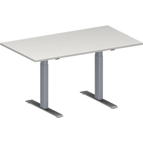 Schäfer Shop Genius Konferenztisch MODENA FLEX, Rechteck, T-Fuß Rechteckrohr, B 1400 x T 800 x H 650-850 mm, lichtgrau/weißaluminium RAL 9006