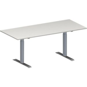 Schäfer Shop Genius Konferenztisch MODENA FLEX, Rechteck, T-Fuß Rechteckrohr, B 1800 x T 800 x H 650-850 mm, lichtgrau/weißaluminium RAL 9006