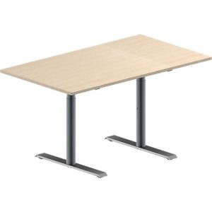 Schäfer Shop Genius Konferenztisch MODENA FLEX, Rechteck, T-Fuß Rundrohr, B 1400 x T 800 x H 650-850 mm, Ahorn/weißaluminium RAL 9006