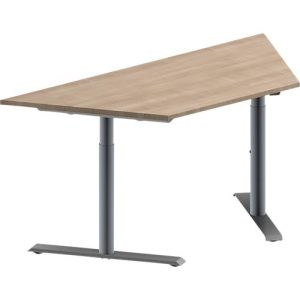Schäfer Shop Genius Konferenztisch MODENA FLEX, Trapez, T-Fuß Rundrohr, B 1600 x T 800 x H 650-850 mm, Eiche-Dekor/weißaluminium RAL 9006 Schäfer Shop Genius Konferenztisch MODENA FLEX, Trapez, T-Fuß Rundrohr, B 1600 x T 800 x H 650-850 mm, Eiche-Dekor/weißaluminium RAL 9006