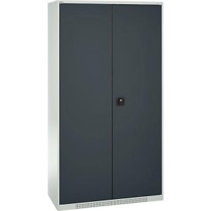 Schäfer Shop Genius Magazinschrank FS, 5 OH, abschließbar, 10 Fachböden, 2 Lochrasterplatten, bis 450 kg, B 1055 x T 520 x H 1950 mm, lichtgrau/anthrazitgrau