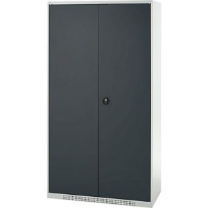 Schäfer Shop Genius Reinigungsmittelschrank FS, 5 OH, abschließbar, Mittelwand, 4 Fachböden, bis 450 kg, B 1055 x T 520 x H 1950 mm, lichtgrau/anthrazitgrau
