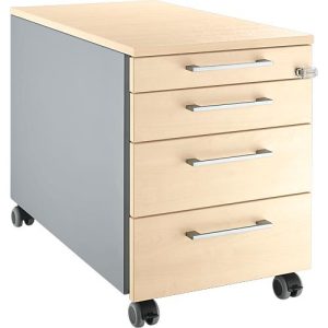 Schäfer Shop Genius Rollcontainer 1233, Griffe eckig, B 435 x H 577 mm, weißalu/weißalu/Ahorn-Dekor