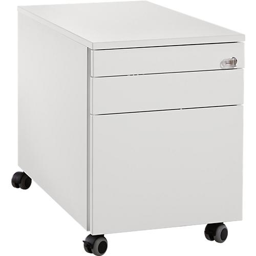 Schäfer Shop Genius Rollcontainer 126, 1 Schublade, 1 Utensilienauszug, 1 Hängeregistraturauszug, Zentralverschluss, seitliche Griffnut, B 435 x T 765 x H 577 mm, weiß/weiß