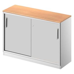 Schäfer Shop Genius Schiebetürenschrank TETRIS SOLID, 2 OH, B 1200 mm, inkl. 19 mm Abdeckplatte, Buche-Dekor/weißalu